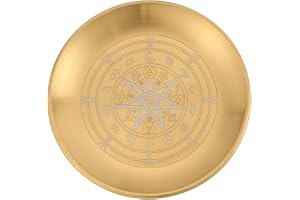 CREATCABIN Offerskål med tolv konstellationer altare rituell tallrik skål rostfritt stål platt skål rund smyckesbricka bön tarottallrik svart ringhållare smycken rökning dekoration 14 cm
