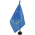 AZ FLAG - Europe Table Flag 5'' x 8'' - European Union Office Flag 100% Polyester 21 x 14 cm - Mini Desk Flag with 10'' Pole and Black Plastic Base