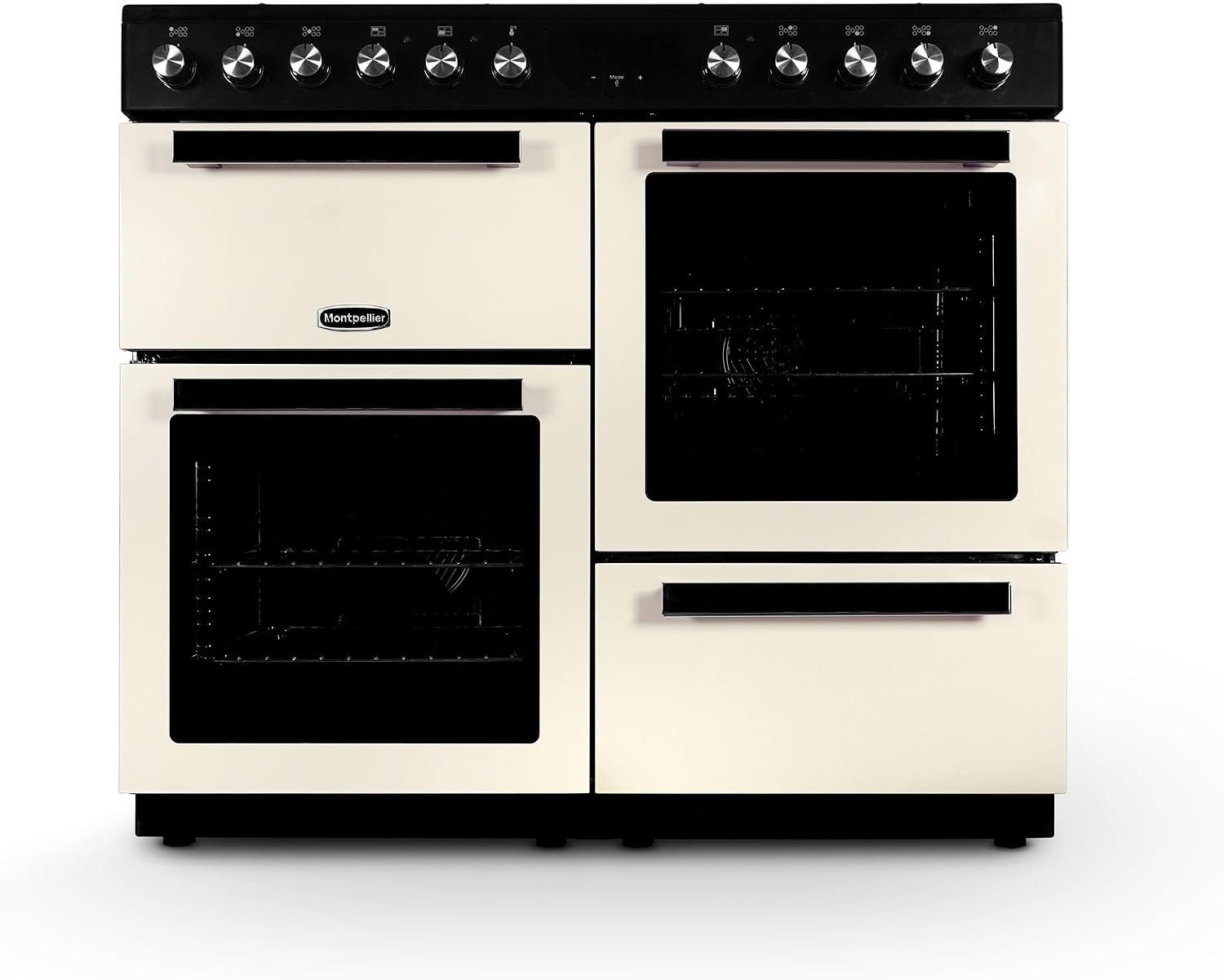 Montpellier MDFRC100C 100cm Dual Fuel Range Cooker – Cream – 7 Gas Burners, 2 Electric Ovens, Separate Grill, Cast Iron Pan Supports