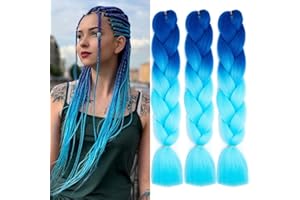 JOOCEEBABY Braiding Naturalne czarne włosy 24 cale 3 opakowania przedłużanie włosów profesjonalne syntetyczne włosy szydełkowe braids, miękkie tekstury Yaki, Hot Water Setting (Royal Blue/Sky Blue Black)