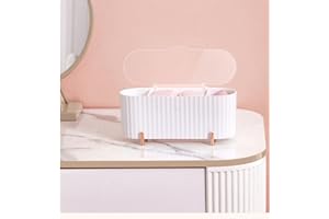YIPUETERNITY Makeup Pads Container, Plastic Cotton Pad Holder with Lid, 3 Compartments Qtip Storage Box Dispenser For Swab, Pads Swabs Beauty Makeup Sponge Eggs Dressing Table Bathroom Vanity(White)