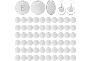 PH PandaHall 60pcs 15 mm Pendentifs d'estampage Ronds Plats Breloques d'estampage en Acier Inoxydable pour la Fabrication de Bijoux, Couleur en Acier Inoxydable