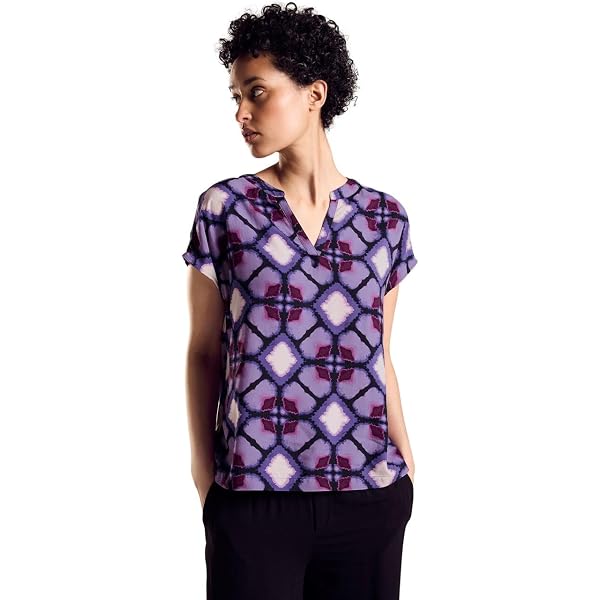 Street One Damen Bluse A344570 – Sommerbluse Mit Flower Print, Viskose, Geschlitzter Ausschnitt, Größe 38