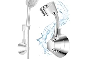 Rubessia Soporte de Ducha Adhesivo, Soporte de Ducha de Angulo Ajustable, Soporte de Cabezal de Ducha de Plástico de Mano, Soporte Alcachofa Ducha, Soporte Ducha Sin Taladro, Soporte para Ducha Pared