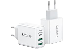LUMFOCUS 2-Pack Caricatore USB C Alimentatore, 40W 4-Porto Rapido Ricarica Presa USB Tipo C Caricabatterie Spinotto Multiplo USB Carica Spina Caricatore per iPhone 16 15 14 13 12 11 Pro Max XS XR SE,Samsung