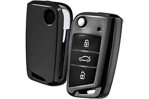 OATSBASF Car Key Cover Compatible with VW,Car Key Case for VW Golf 7 Polo Skoda Seat TPU Silicone 3 Buttons Box (Black)
