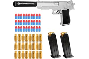 FWHFNB Pistola Giocattolo a Proiettile Morbido,Blaster in Schiuma Morbida,Pistola Giocattolo di Schiuma Blaster,con Proiettile Morbido e Caricatore,per 6+ Regali per Bambini (Argento)