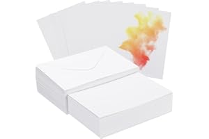 PATIKIL 50 Sets Pure Cotton Watercolor Cards 140lb/300 GSM Postcards with Envelopes for Art Painting Creative Thank Notes, 4x6 Inch