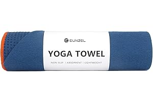 Eunzel Hot Yoga Towel - Microfiber Non Slip Yoga Mat Towel Sweat Absorbent Towel for Hot Yoga, Pilates and Fitness 72" x 24", Steel Blue/Orange