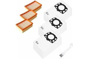 Cleverry 15x Bolsas de Aspiradora Compatibles con Kärcher WD4, incl. 3x Filtros De Cartucho + 1 Cepillos de Limpieza, Compatibles con Series WD5, WD5P, WD6, WD6P, MW4, MW4P, MW5, MW5P, MW6 y MW6P