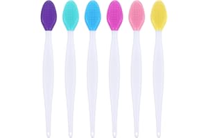 BRUISLARD 6 Pcs Silicone Lip Brush Lip Scrub Brush Tool Nose Clean Blackhead Removal Exfoliating Lips Brushes Soft Double-Side Lips Brushes for Smooth Soft Bright Fuller Healthy (6 colors)