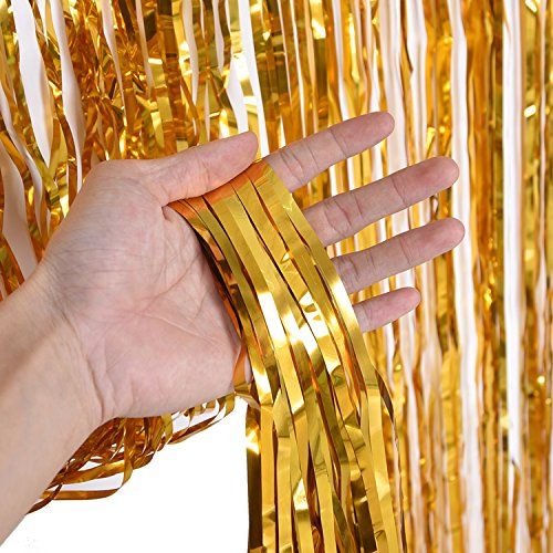 Outus 2 Packung Folie Vorhang Metallic Folie Fransen Vorhänge Tür Fenster Vorhänge für Party Dekorationen - 2