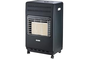 Svan Estufa Catalítica de Gas 4200 W Negro. SVCA34CAT, Calefacción por plato cerámico, Sensor antivuelco, Apto para Butano/Propano/LPG