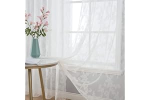MIULEE Cortinas de Encaje-Cortinas Blancas de Encaje Bordado con Ojales, Cortina Visillo con Bordado Floral, Vintage Cortina de Voile para Salón Dormitorio Decoración, 2 Hojas 2X A150xL245cm