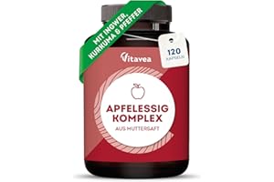 ‎VITAVEA Apfelessig Kapseln 1500 mg aus Muttersaft – Komplex mit Ingwer, Kurkuma & Pfeffer – 120 Kapseln - Vegan, Laborgeprüft, ohne unerwünschte Zusätze – Apple Cider Vinegar - Vitavea