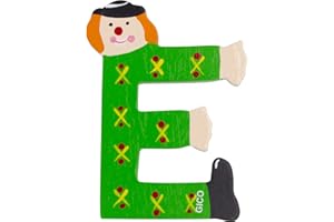 GICO Letras de madera para habitación de los niños, decoración grande para la puerta, payasos divertidos, A-Z, altura aprox. 9 cm, letra de madera 7361 (E)