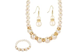 Lilingyu Pearl Necklace Earrings for womens and girls Bracelet Jewellery Set Pearl Bridal Weddings Party Birthday Anniversary Christmas Mothers Day Valentine's Day Gifts Pearl earrings studs