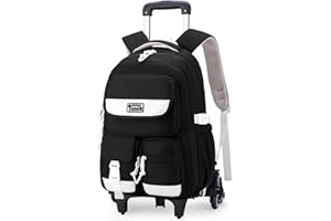 IvyH Plecaki szkolne, na kółkach, dla nastolatków, dzieci, plecak z rolkami, tornister szkolny z 6 kółkami, dla dziewcząt i chłopców, zdejmowany wózek na kółkach, torba szkolna dla uczniów szkół