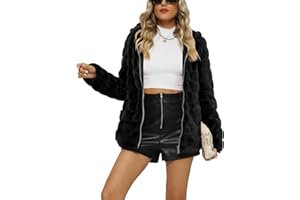 Giolshon Giubbotto Donna Ecopelliccia con Cappuccio Inverno Caldo Cappotto Shaggy Corto