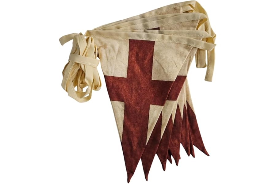 Vintage England Flag Bunting Banner, 5 Meter Cotton Garland with 10 Double-Sided English Flags, St. George’s Cross Party Decoration for St. George’s Day Football