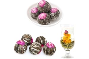 SKYPRO 16 kulek różnej kwitnącej herbaty - indywidualnie zamknięte kwitnące kulki herbaciane - ręcznie wiązane naturalne zielone liście herbaty i jadalne kwiaty