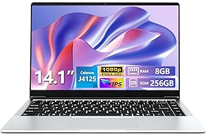 Ekonavi Computadora portátil de 14,1 Pulgadas, Celeron J4125 PC Portatil 8 GB de RAM DDR4, 256 GB de SSD, Pantalla IPS de 1920 x 1080, con Mini HDMI, USB-3.0, WiFi, Bluetooth 5.0