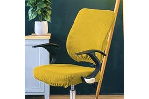 Highdi 2 Piece Office Chair Covers Stretch Computer Chair Covers Universal Spandex Split Rotating Gaming Chair Slipcover Washable Office Desk Boss Chairs Protectors (mustard yellow)