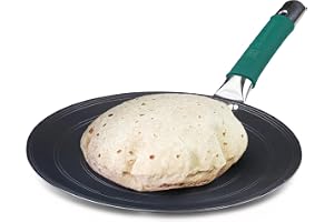 The Indus Valley Pure Iron Concave Tawa With Silicone Grip 27Cm/10.7 Inch, 1Kg Gas Compatible 100% Pure & Toxin-Free, No Chemical Coating,Black