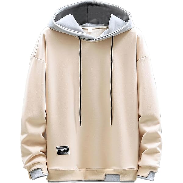 Mens's Hoodies Patchwork Hat Plain Blouse Unisex Hooded Long Sleeve  Pullover Casual Fashion Sweatshirt (Beige, S) : Amazon.co.uk: Fashion