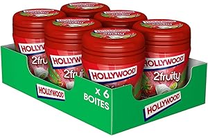 Hollywood Chewing Gum Bottle 2 Fruity - Parfum Fraise Citron - Sans Sucres avec Édulcorants - Lot de 6 boîtes de 40 dragées (88 g)
