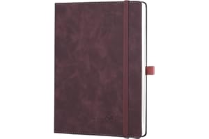 POPRUN Agenda 2024 2025 Semana Vista 22 x 16,5 cm, Una Página por Semana con Una Página de Notas 17 Meses de Ago.2024 a Dic.2025, 100 GSM Papel, Borgoña Oscuro