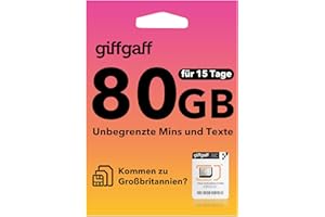 SAFFRUFF Giffgaff UK Prepaid SIM-Karte, 15 Tage mit 80 GB Daten + unbegrenzte Minuten und SMS, verwendet in Großbritannien, England, Schottland, Wales, Nordirland, London…