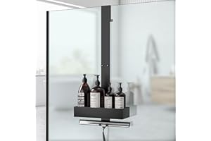 Diwoker Estanteria Baño para Colgar, Organizador Baño sin Taladro, Estante Ducha Colgar para Puerta de Vidrio sin Marco, Organizador Baño Negro