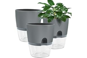 Muzhira Blumentopf Plastik, 3 stücke 23.5cm Kräutertopf mit Selbstbewässerung und Wasserspeicher, Moderne Pflanztopf für Zimmerpflanzen, Blumen und Kräuter - Grau