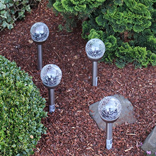 LED Solarleuchten-Set für Garten Edelstahl Gartenleuchte Crackle Glas-Kugel mit Erdspieß Wegleuchte Terrasse Balkon-geländer - 4