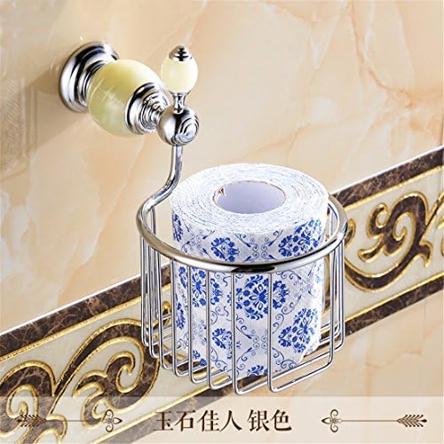 STAZSX Paper towel rack copper bathroom European blue and white porcelain tissue box roll paper frame jade, new jade beautiful silver