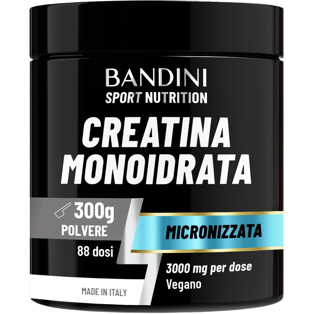 Bandini® Creatina Monoidrata in Polvere Pura al 100% - 300g con Dosatore | Integratore per Allenamento, Sport, Palestra e Pre Workout - 100% Vegan - A base di Creatine Monoidrato