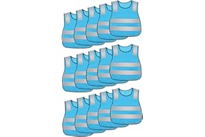 AIEOE Enfant Gilet Fluorescent Lot de 15 Sans Manches Veste Gilet de Sécurité Haute Visibilité Cycliste Voiture Course de nuit Élève Fille Garçon Sport Activité Fluo Bleu