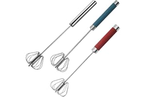 HUDHOWKS Hand Push Whisk, Spinning Whisk, Semi-Automatic Hand Push Stirrer Stainless Steel Egg Whisk, Multifunctional Push Whisk Mixer, Rotating Egg Beater Milk Frother for Whisking Blending