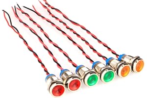 GUUZI 6 Pezzi 12V-24V 10mm LED Pannello Pilota Cruscotto Spia Indicatore Luminoso Lampada Pilota Cruscotto Lampadine Direzionale (Rosso/Giallo/Verde)