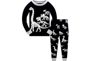 Popshion Boys Pyjamas Dinosaur Glow in the Dark Cotton Pjs Sets Toddler Long Sleeve Sleepwear 2 Piece Christmas Nightwear 2-10 Years