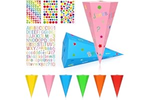 O-KINEE Lot de 6 cônes d'école pour frères et sœurs - 33 cm - Pour la rentrée scolaire - Sac à sucre pliable pour la première journée d'école - Emballage cadeau - Petit pour enfants, filles, fêtes