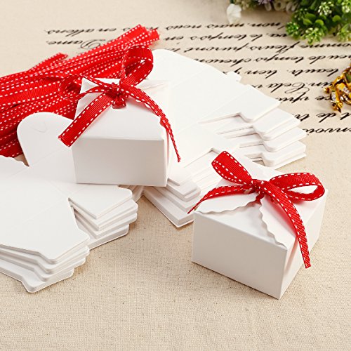 50 x weiß Hochzeit Gastgeschenk Bonboniere Box Geschenkbox Geschenkschachtel Kartonage Geschenkverpackung & Bänder Tischdeko - 4