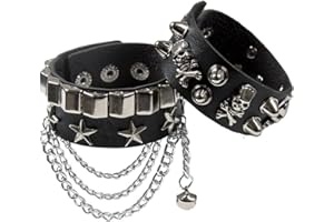 Fenglin-joy Bracelet Punk Orné, 3 Pièces de Rivets en Cuir Noir Gothique Rock, Brassard Réglable pour Hommes Femmes Cosplay Party