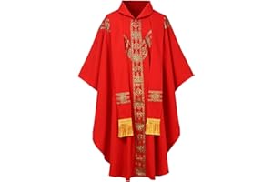 CAMDOM Klerus Priester Robe für Männer Katholische Mäntel Celebrant Chasuble Kirche Vater Ärmellos Messe Vest Liturgische Gewänder Priestergewand Taufe Kommunion Hochzeit Gottesdienst