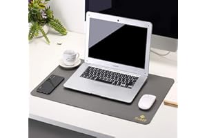 GUBEE PU Cuero Almohadilla de Escritorio de Oficina Multifuncional,Impermeable Antideslizante Anti-Sucio Alfombrilla de ratón para Oficina, hogar y Viajes (Gris/Negro)