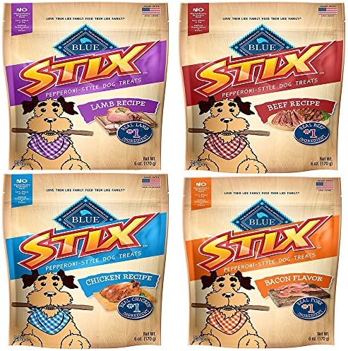 Blue Buffalo Blue Stix Soft-Moist Dog Treats Varity Pack - 4 Different Flavors (Beef & Potato, Lamb & Apples, Salmon & Potato, and Chicken & Brown Rice) - 6 Ounces Each (4 Total Pouches)