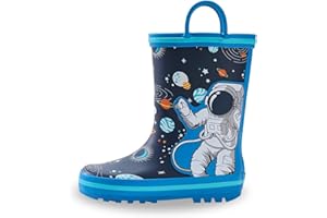EUXTERPA Kids Wellington Boots For Boys Girls Rubber Wellies boots Unisex Children Waterproof Rain Boots with Pull On Handles