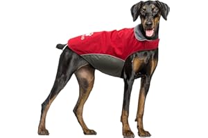 IREENUO Wodoszczelny Płaszcz dla Psa, Kurtka Dla Psa, Zimowa, Wiatroszczelny, Ciepły Płaszcz dla Psów średniej i Dużych psów, z bezpiecznymi paskami odblaskowymi i regulowanym paskiem na klatce piersiowej (M, czerwony)