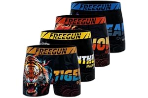 FREEGUN Boxer Enfant Savage Animals, Caleçon Garçon Respirant, Stretch et Doux (Lot de 4)